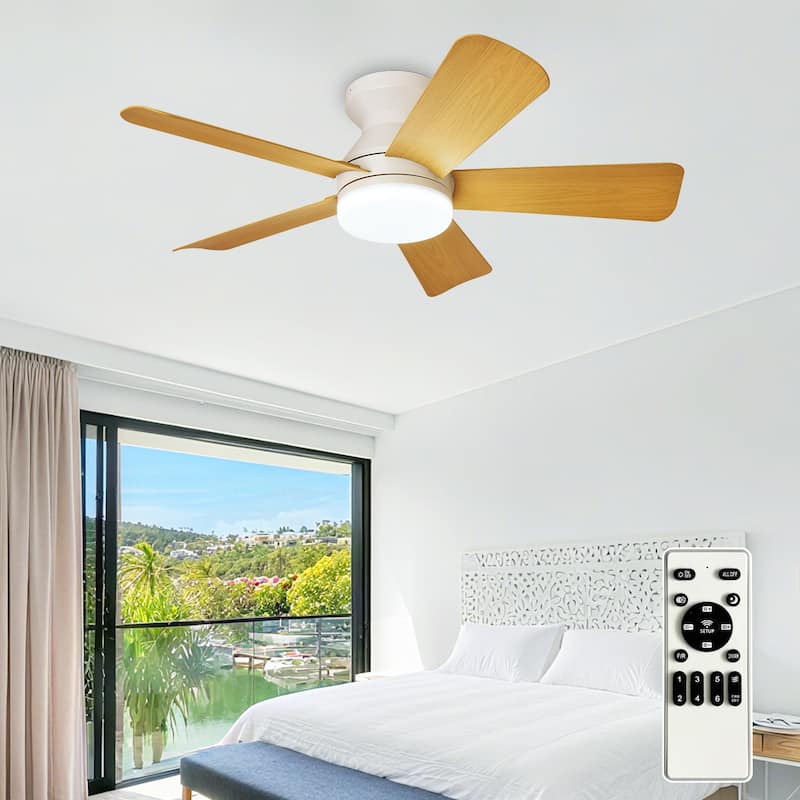 42/35 Inch Low Profile Ceiling Fan with Light: Dimmable, Remote Control, 6-Speed, 5 Blades