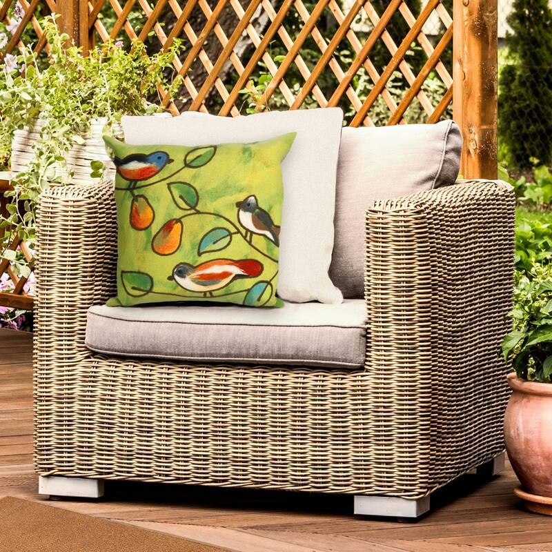 Liora Manne Visions III Song Birds Indoor/Outdoor Pillow Green 20" Square - Accent - 20" x 20" - Polyester - Green
