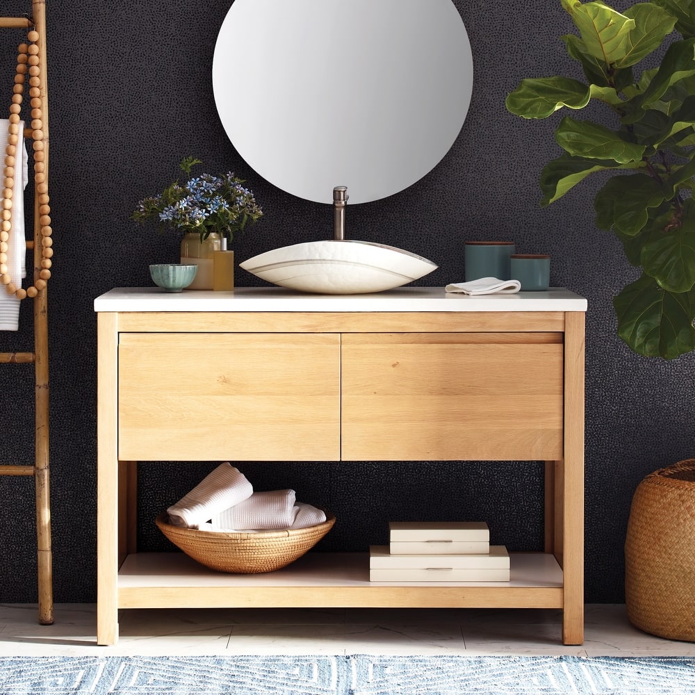 Solace Oak Vanity with Concrete Shelf (Base Only)