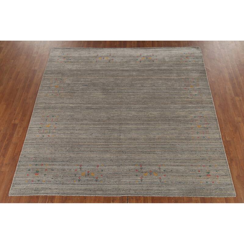 Striped Gabbeh Square Area Rug Hand-Knotted Wool Carpet - 7'10"x 7'11"