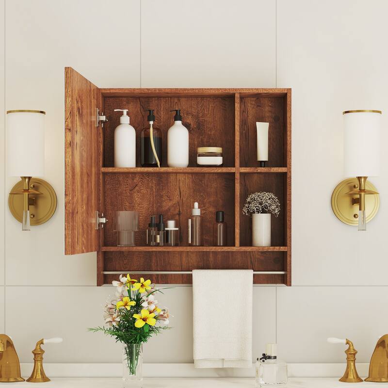2-in-1 Mirror Cabinet Wall Medicine Cabinet Over The Toilet Storage Cabinet with High-Definition Mirror, Shelves and Towel Rack