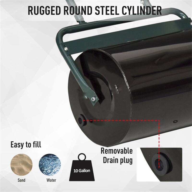 Heavy Duty Steel Lawn Roller with 10 Gallon Water or Sand Fill for Leveling Seeded Lawns Frost Damage