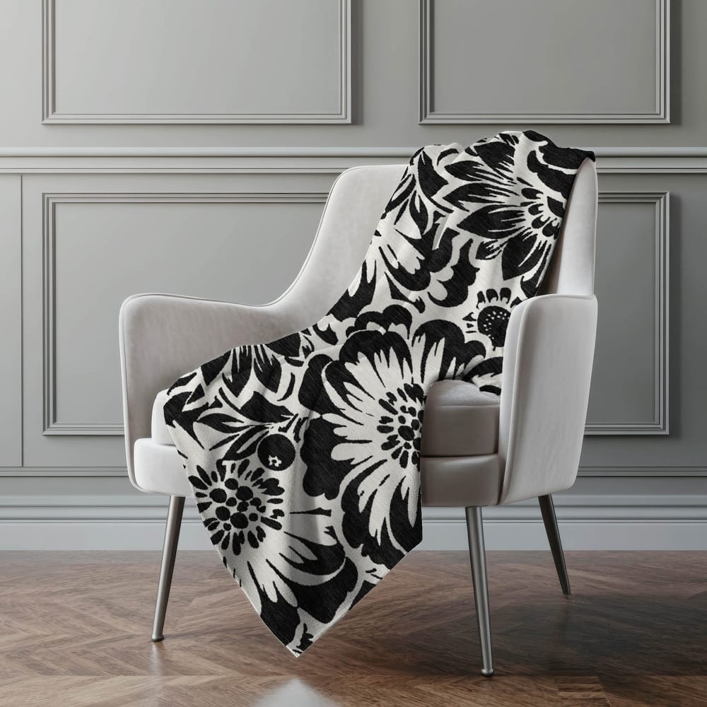 Premium Machine Washable Modern Floral Sherpa Throw Blanket