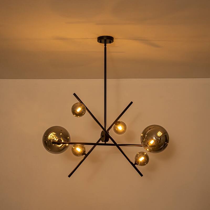 Sleek Modern 6-Light Linear Smoked Glass Mobile Chandelier - 29.9 in