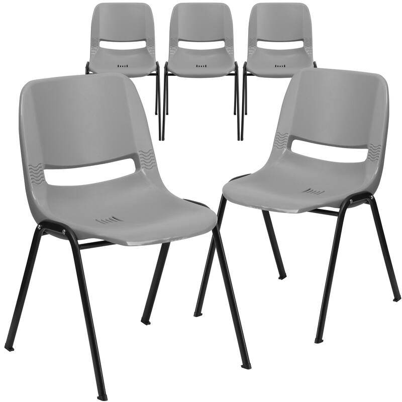 5 Pack 880 lb. Capacity Ergonomic Shell Stack Chair with Metal Frame - 23.5"D x 19.25"W x 32"H