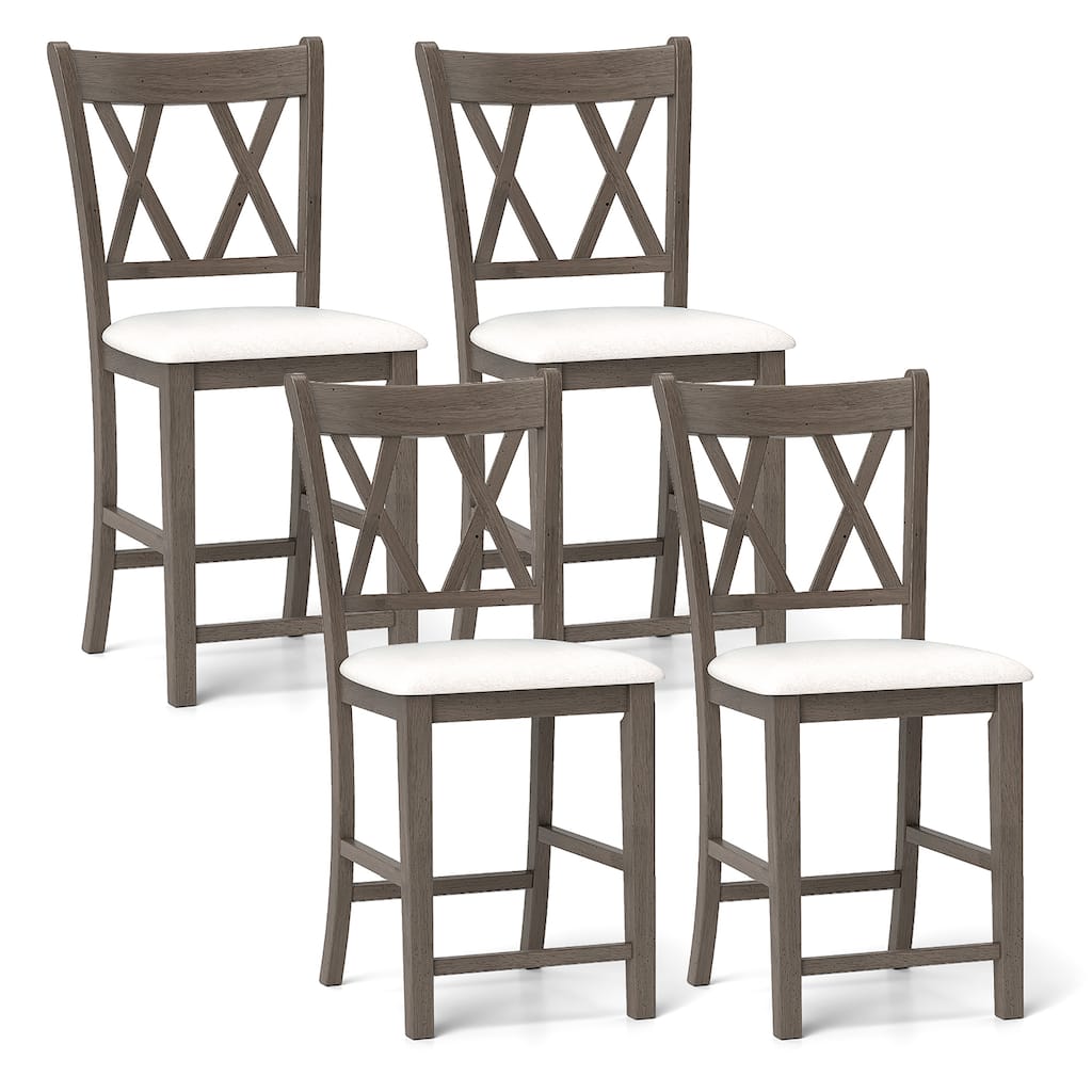 Gymax 4PCS Bar Stools 24''Counter Height Stools w/ Linen Fabric