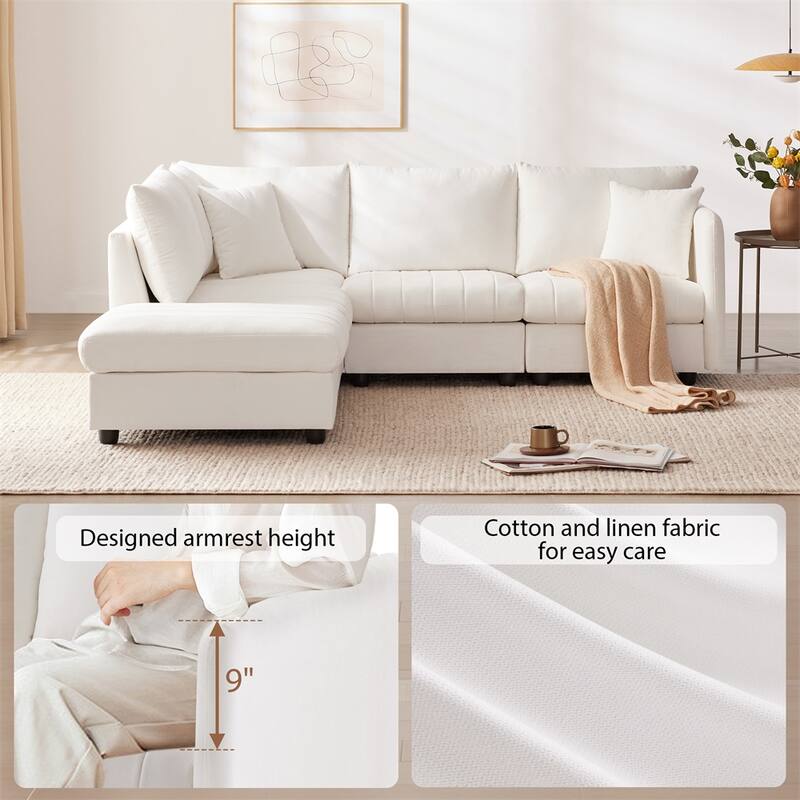 Sectional Sofa w/Vertical Stripes,5-Seat Couch w/Convertible Ottoman