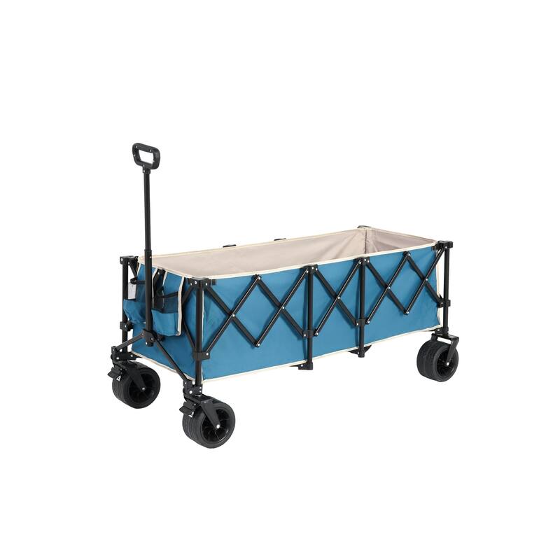 220lbs Weight Capacity Heavy Duty 300L Folding Utility Foldable Extended Wagon with All-Terrain Beach Wheels & Drink Holders