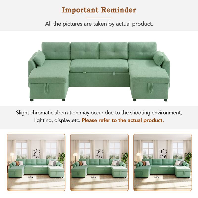 107" U-Shaped Sleeper Sectional Sofa with Storage & USB Ports - Modern Convertible Sofa Bed for Living Room