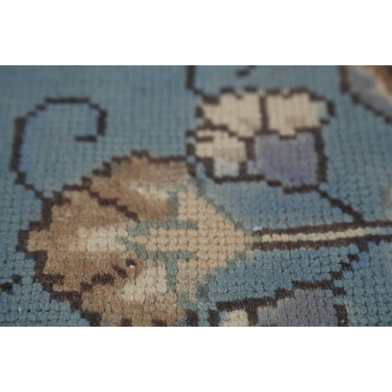 Light Blue Tabriz Persian Vintage Area Rug Hand-Knotted Wool Carpet - 9'7"x 12'6"