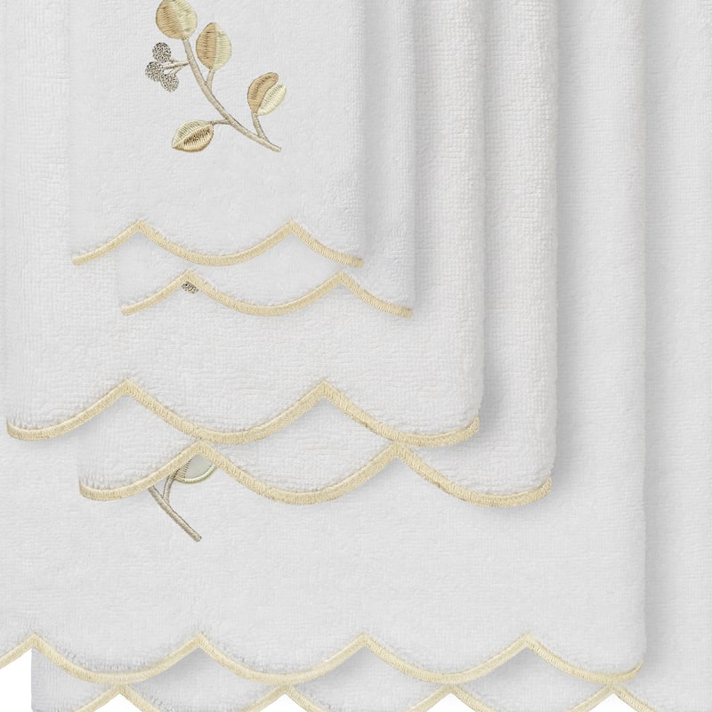 Authentic Hotel and Spa 100% Turkish Cotton WILD BRANCH Scallop Embellished Towel Collection