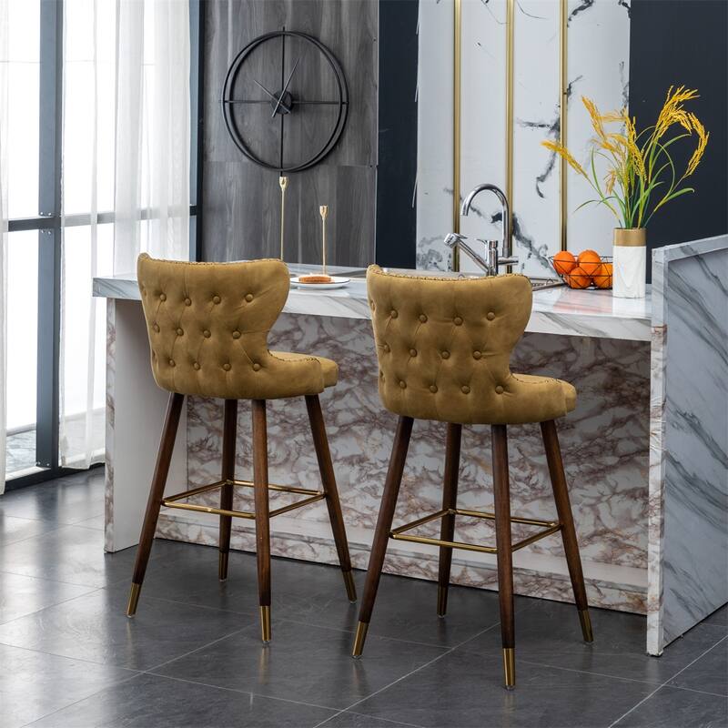 Modern Faux Leather Tufted Nailhead Trim Counter Stool Set of 2