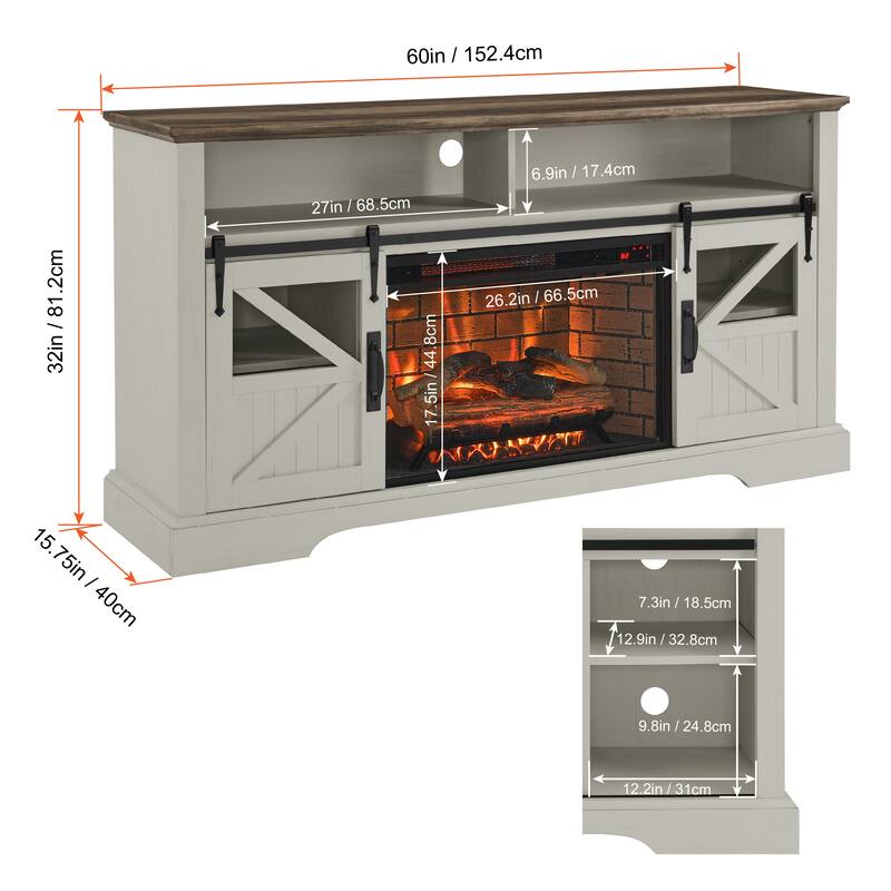 Elegant 60 Inch Electric Fireplace Media Center with Remote Control and Safety Features
