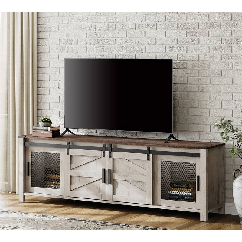 Sliding Barn Door TV Stand Cabinet, Entertainment Center for 75" TV
