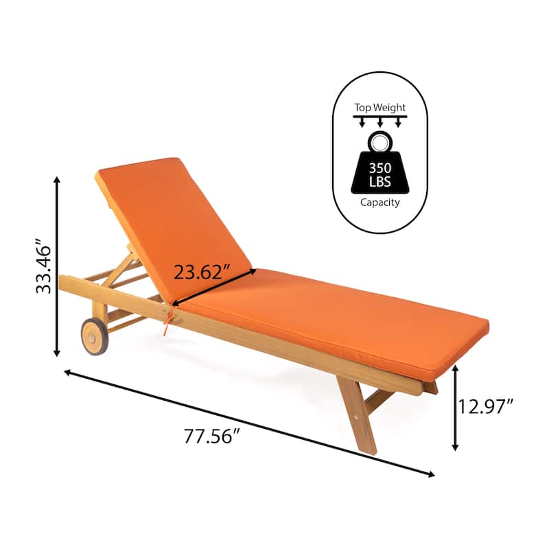 Adjustable Outdoor Chaise Lounge w/ Cushion & Wheels - JONATHAN Y