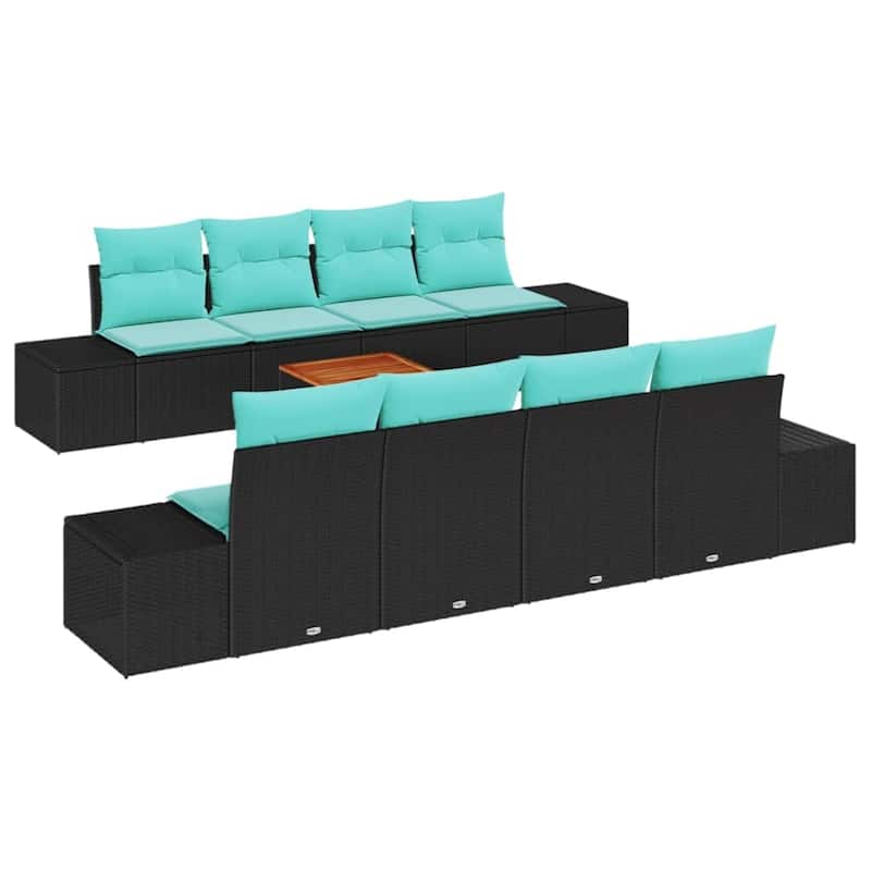 vidaXL 9 Piece Garden Sofa Set with Cushions Black Poly Rattan Acacia - 115.7×24.4×27.2