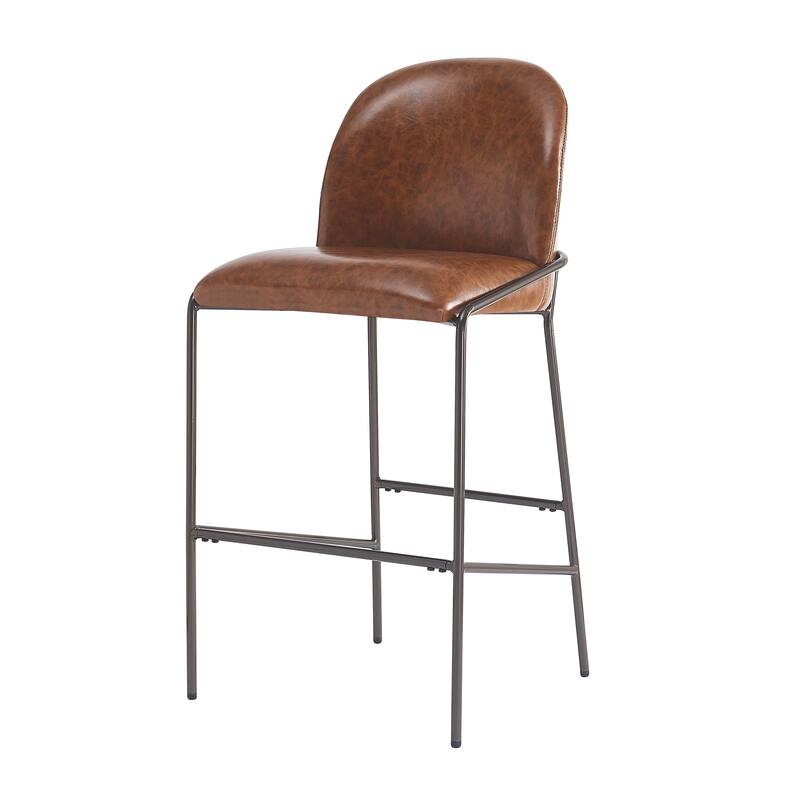 Faux Leather Upholstered Bar Stools Set of 2, Breakfast Bar Chairs with Curved Backrest, Kitchen Stools with Metal Footrest