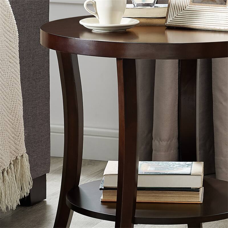 Contemporary Oval Shelf End Table, Gray/Espresso