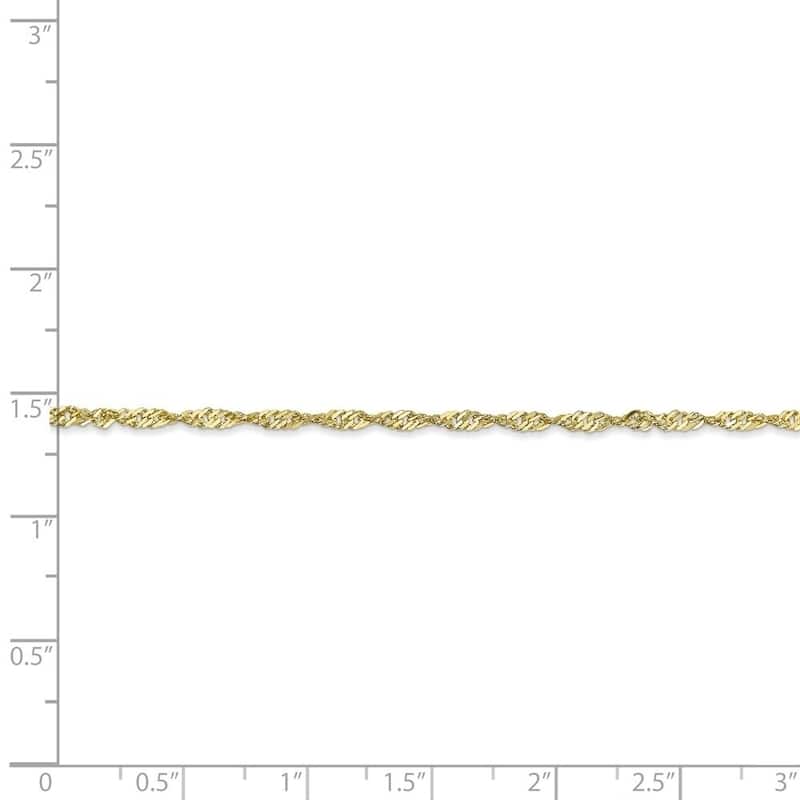 Curata Women's 10k Yellow Gold 9" 1.7mm Singapore Chain Anklet