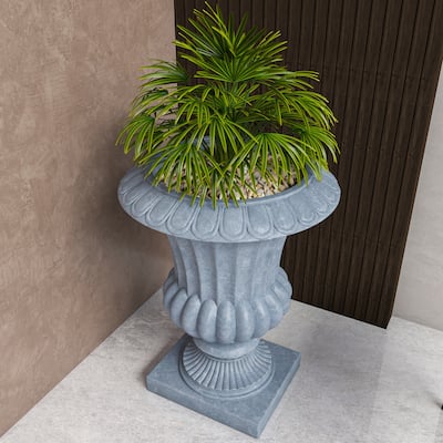 Lotus Elegant Urn Planter Pot in Fiberstone and MgO Clay with Drainage Holes for Indoor Outdoor Home Office Yard Patio Decor