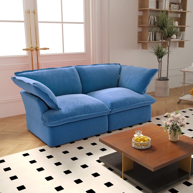 Loveseat Velvet Sectional Sofa, Comfy Down Feather Wide Deep Seat Modular Couch