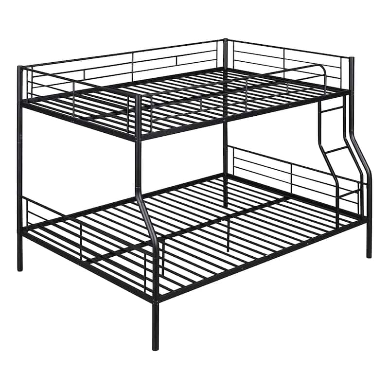 Modern Iron Bunk Bed, Full XL Over Queen, Black, Space-Saving Design