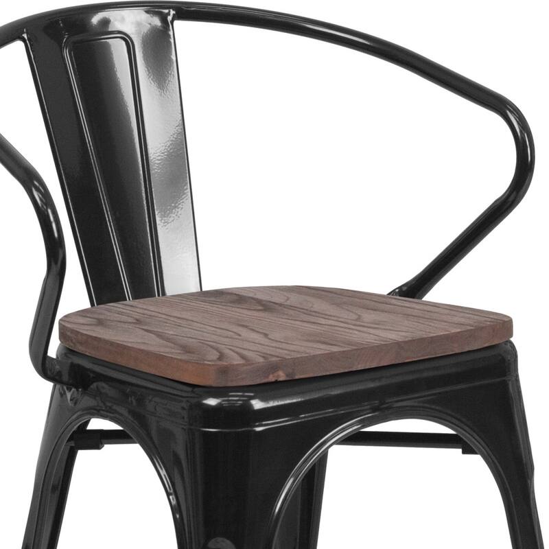 4 Pk. Metal Chair with Wood Seat and Arms