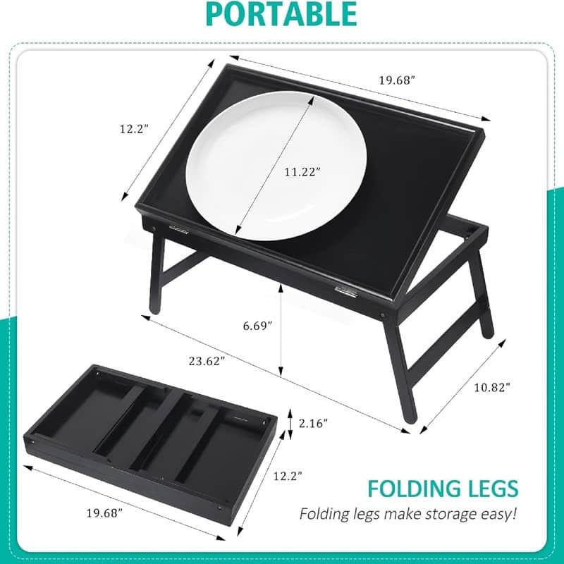 Bed Tray Table Breakfast Food Tray - 19.68"D x 12.2"W x 6.69"H