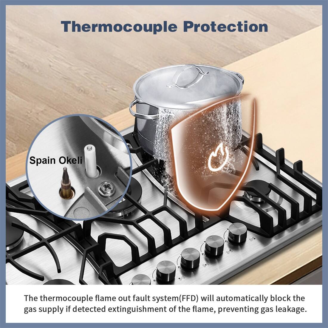 5 Burner Propane Gas Cooktop with Griddle, LPG/NG Dual Fuel Stove Top