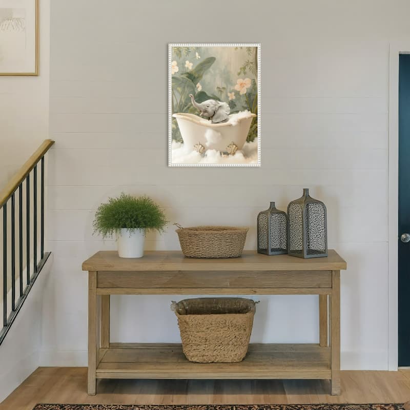 Elephant Bath Joy by Niky Rahner Framed Canvas Wall Art