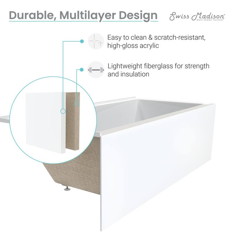 Swiss Madison SM-AB571 Claire 60" Three Wall Alcove Acrylic Soaking