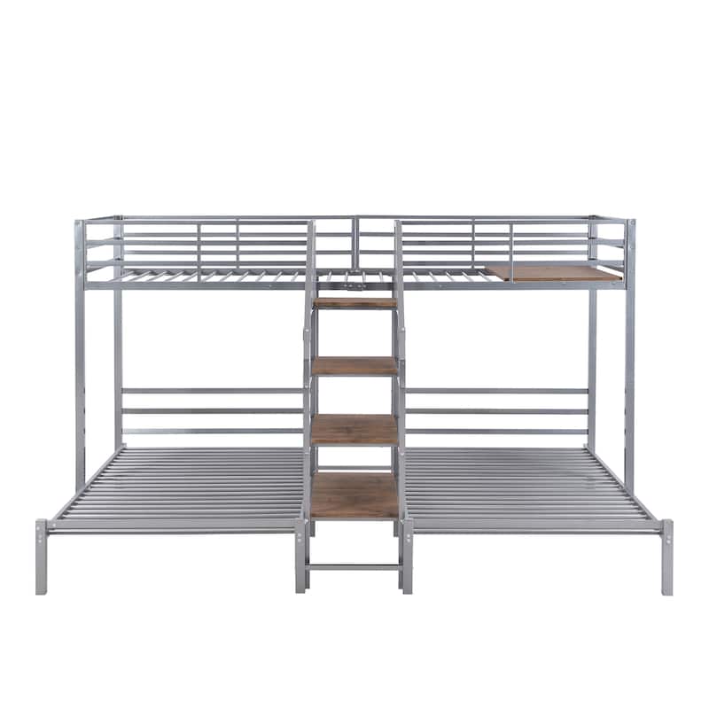 Metal Twin over Twin & Twin Bunk Bed with Storage Shelves Staircase, Triple Bunk Bed Frame, No Box Spring Needed for Kids