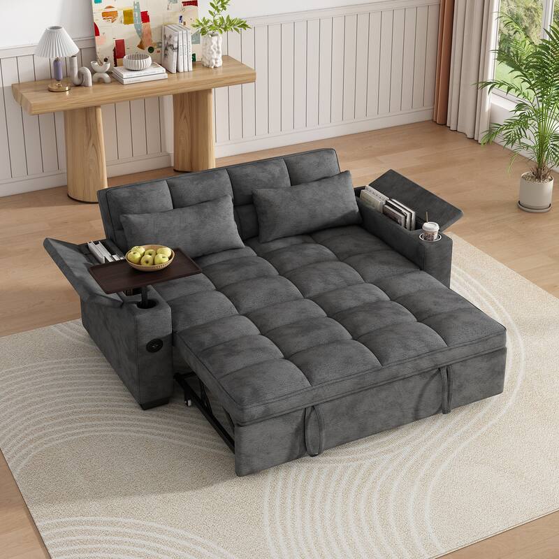 Rossetta Modern Style Chenille Fabric Folding Convertible Pullout Sofa Bed with 3 in 1 Functional Armrest
