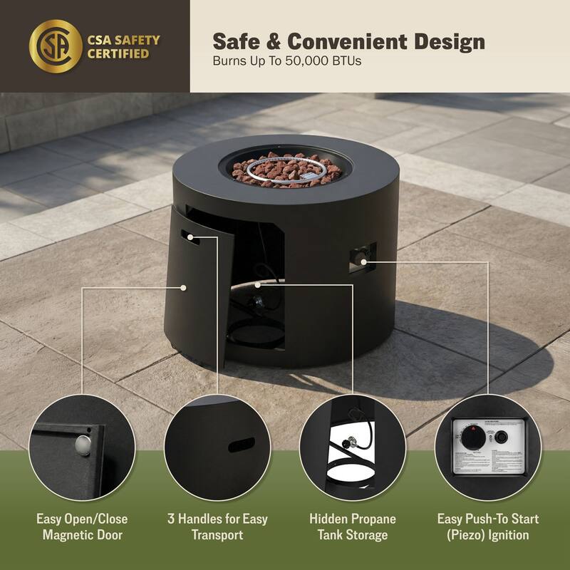 Kinger Home Loren 32-Inch Outdoor Patio Propane Gas Alloy Steel Fire Pit - 32” L x 32” W x 24” H