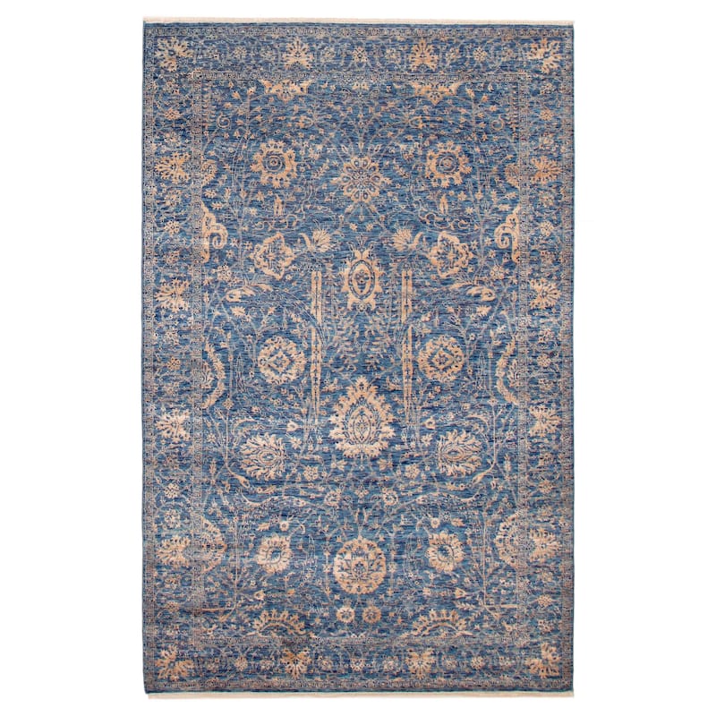 ECARPETGALLERY Hand-knotted Heritage Dark Blue Silk, Wool Rug - 6' 1" x 9' 3" - Dark Blue - 6' 1" x 9' 3" - Rectangle