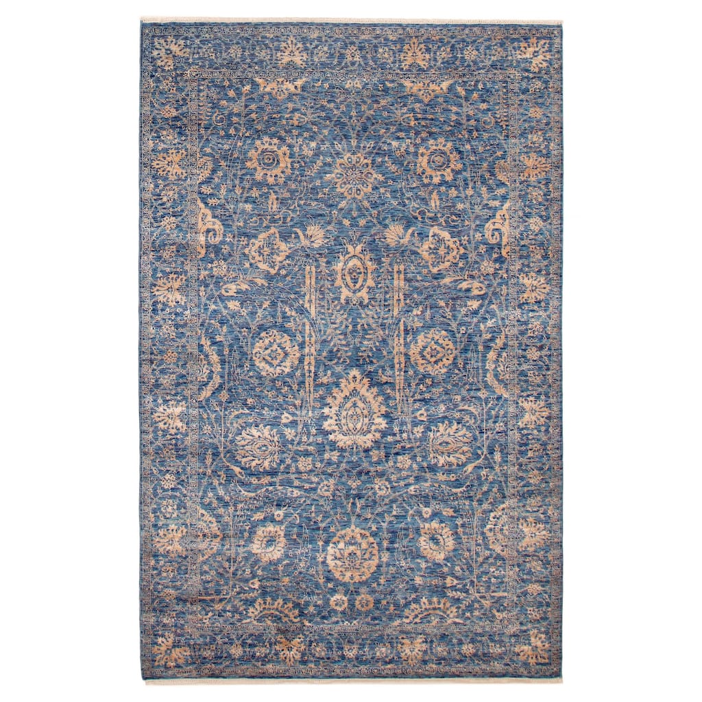 ECARPETGALLERY Hand-knotted Heritage Dark Blue Silk, Wool Rug - 6' 1" x 9' 3"