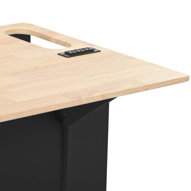 Rubber Wood Kitchen Storage Island on 5 Wheels with Drop Leaf and Power Outlet