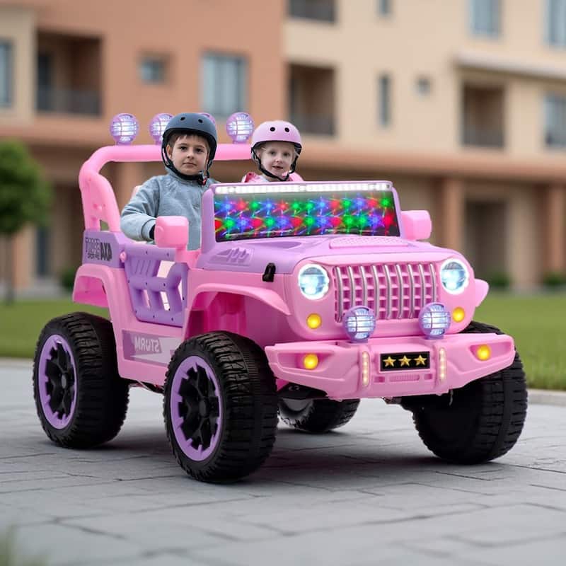 24V 2-Seater Kids Electric Ride-On with Remote Control, Pink, 4WD & LED Lights - Pink