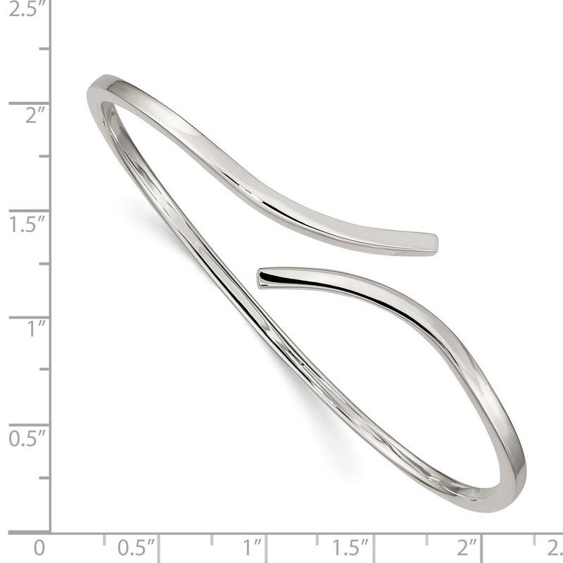 Curata 925 Sterling Silver Modern Bypass Polished Flexible Cuff Bangle Bracelet