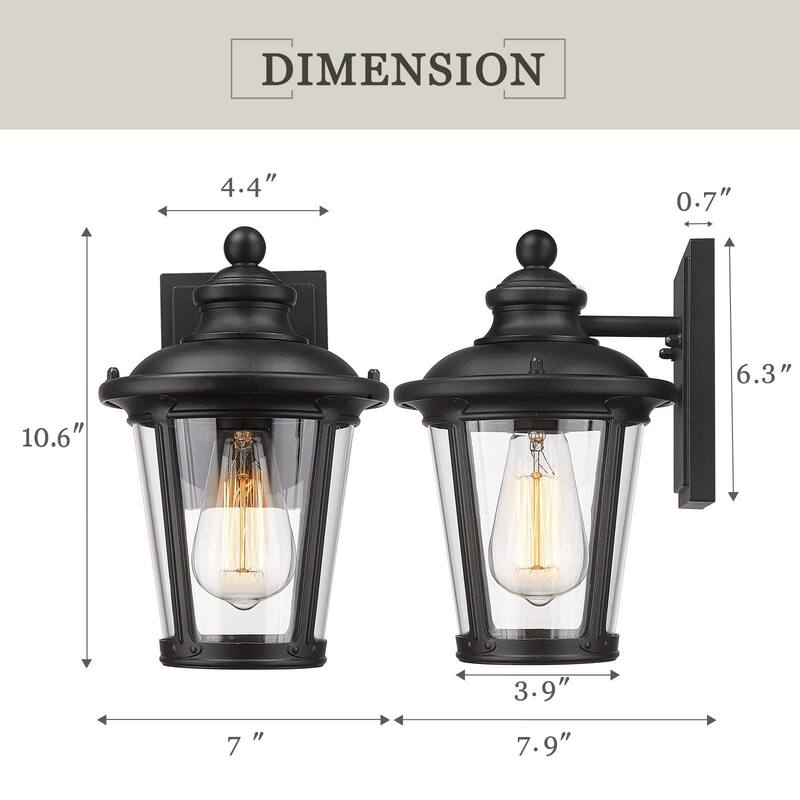 Modern Outdoor Porch Light, Industrial Exterior Wall Mount Light Fixture with Clear Glass Shade