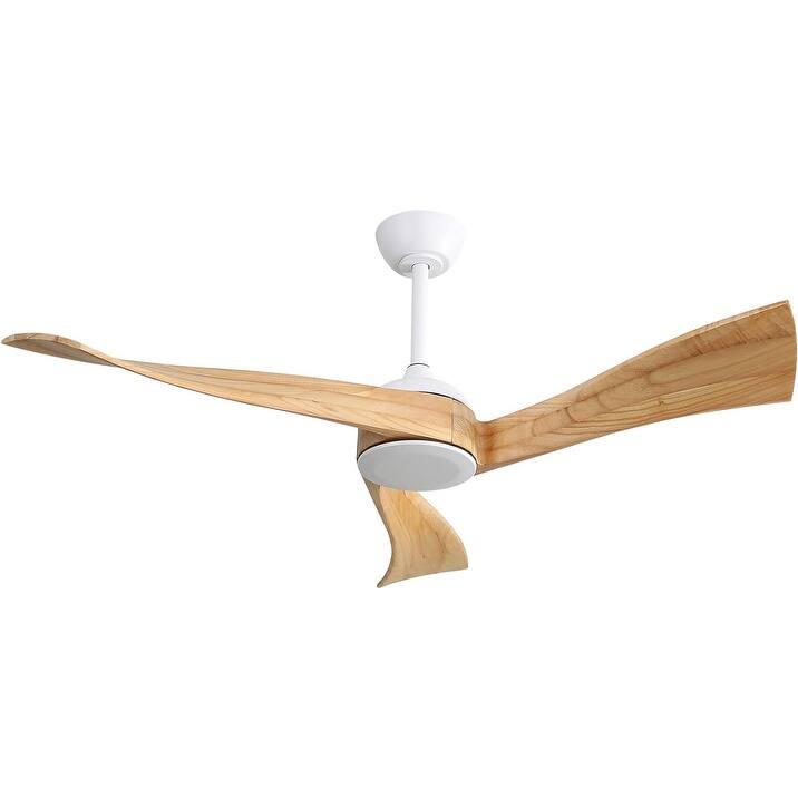 52 Inch Modern Ceiling Fan Without Light 6 Speed Remote 3 Solid Wood Blade Reversible DC Motor For Indoor&Outdoor - White