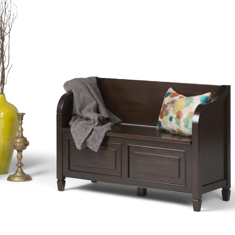 WYNDENHALL Hampshire SOLID WOOD 42 inch Wide Traditional Entryway Storage Bench - 42 W x 18 D x 29.5 H - Dark Chestnut Brown
