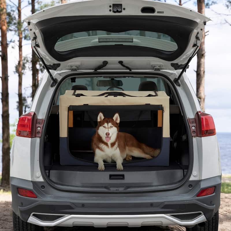 Foldable Dog Crate with 3 Doors, Fabric Cover & Reinforced Iron Frame