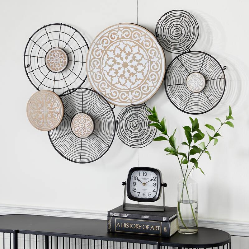 Black Metal Handmade Plate Home Wall Decor with Intricate Pattern - Black