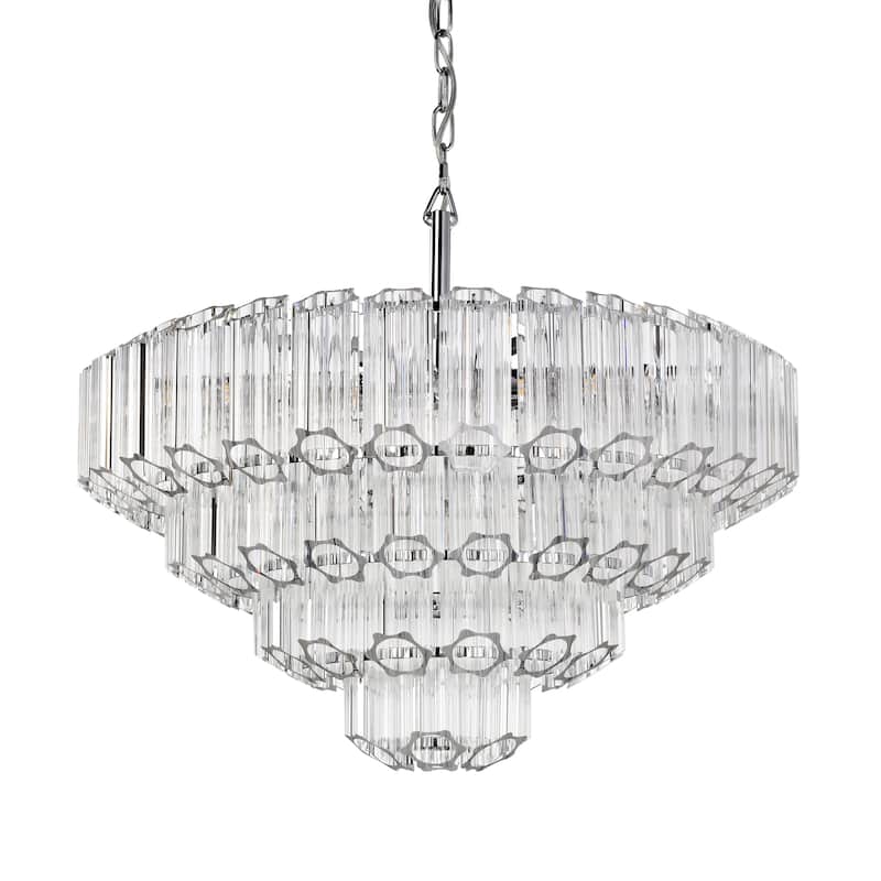 Symphony 9-Light Chrome Tiered Crystal Chandelier - Dimmable E12 Ceiling Fixture with Adjustable Chain - Chrome