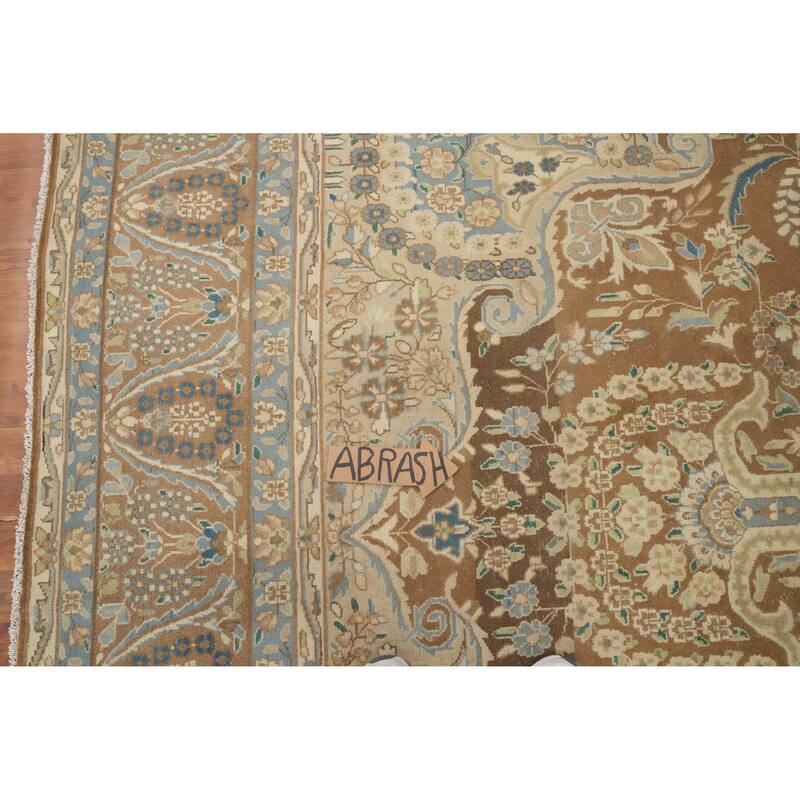 Hand Knotted Oriental 100% Wool Carpet Traditional Floral Brown Kerman Area Rug - 12' 11'' X 9' 6''
