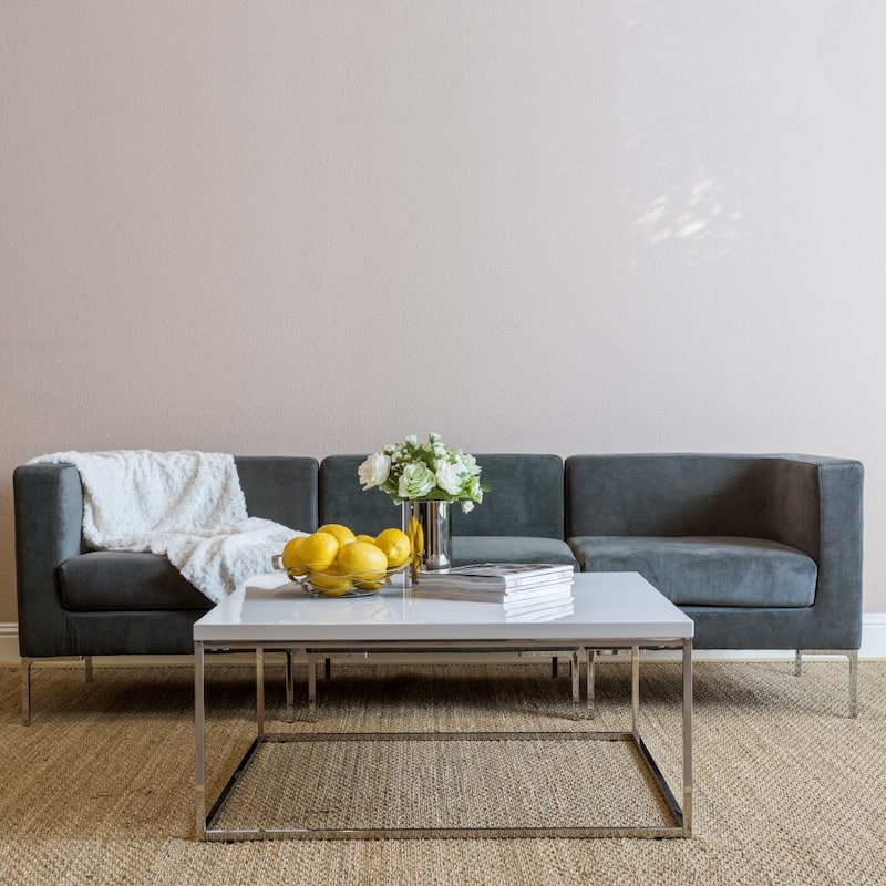 White and Silver Square Coffee Table Wood and Metal Frame 35 Inch - 35.44” x 35.44” x 15.75”