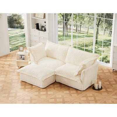 Modern Modular Deep Seat Sofa with Removable Corduroy Covers and Plush Cushions for Living Room and Guest Room