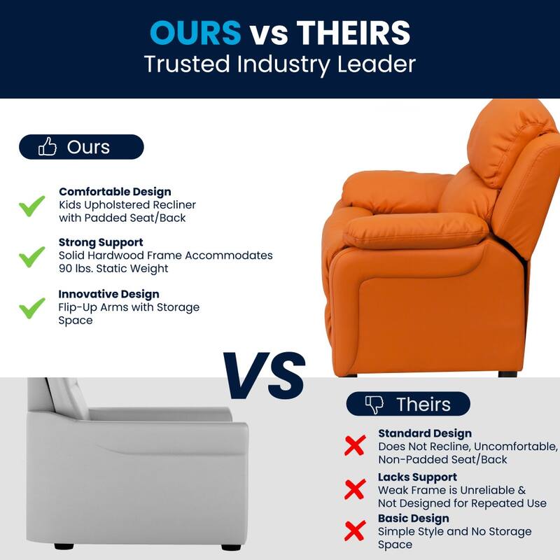 Deluxe Padded Contemporary Kids Recliner with Storage Arms