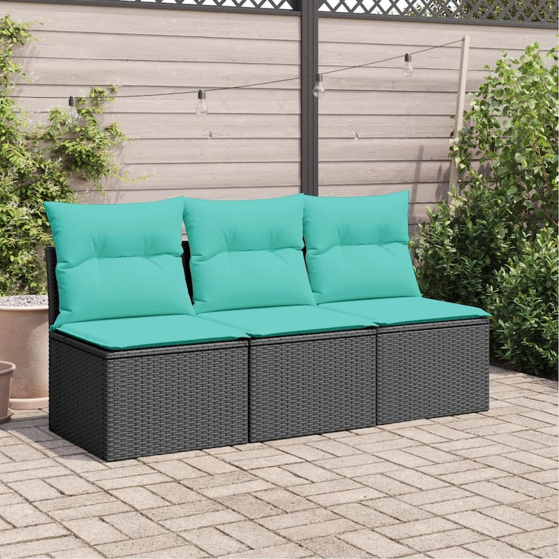 vidaXL Patio Furniture with Cushions Seating Poly Rattan Brown/Gray/Black - 67.7 x 24.4 x 27.7 - Black form-2